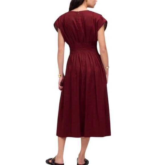 NWT Madewell Pleated V Neck Midi Dress Linen Blend Vintage Burgundy Size 2 - Picture 4 of 11